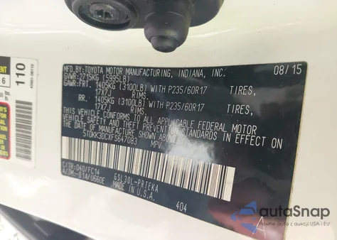 2015 Toyota Sienna Le 8 Passenger из США, поврежденный, VIN 5TDKK3DCXFS647083